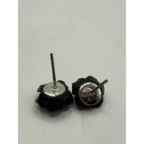 Black Rose-Shaped Stud Earrings With Silver-Tone Posts For Women Or Teens - Picture 4 of 5